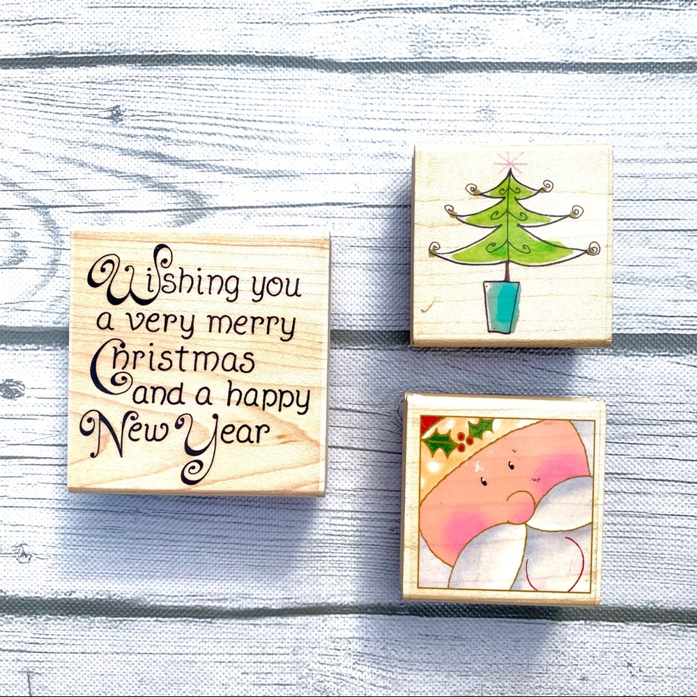 Merry Christmas holiday stamps Santa Christmas tree